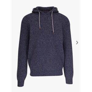 Brunello Cucinelli Men Speckled Blue Cashmere Virgin Wool Silk Knit Hoodie $2995